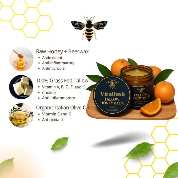 Organic Grass-Fed Beef Tallow Balm With Raw Honey